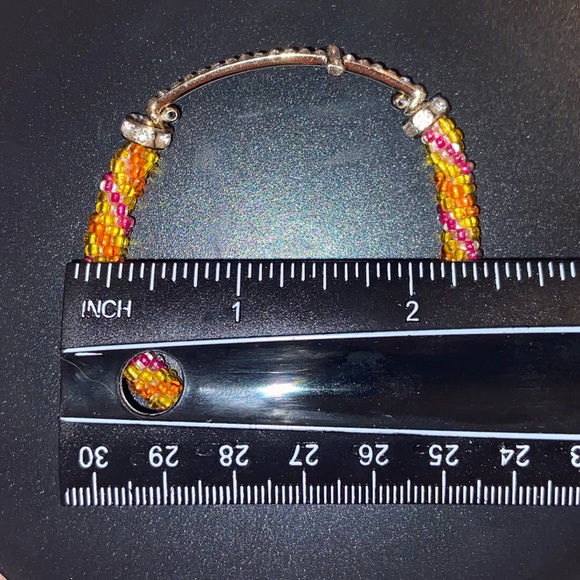 Glass Bead Roll On Rhinestone & Silver Tone Cross Bracelet. - Picture 6 of 8